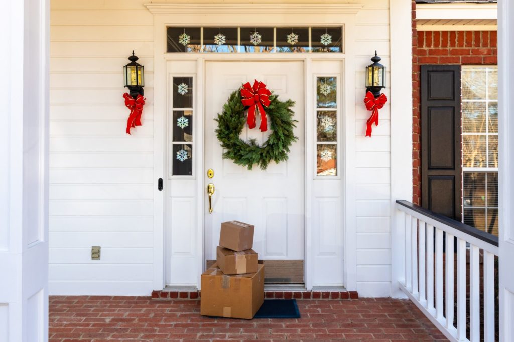 Holiday front porch video doorbell