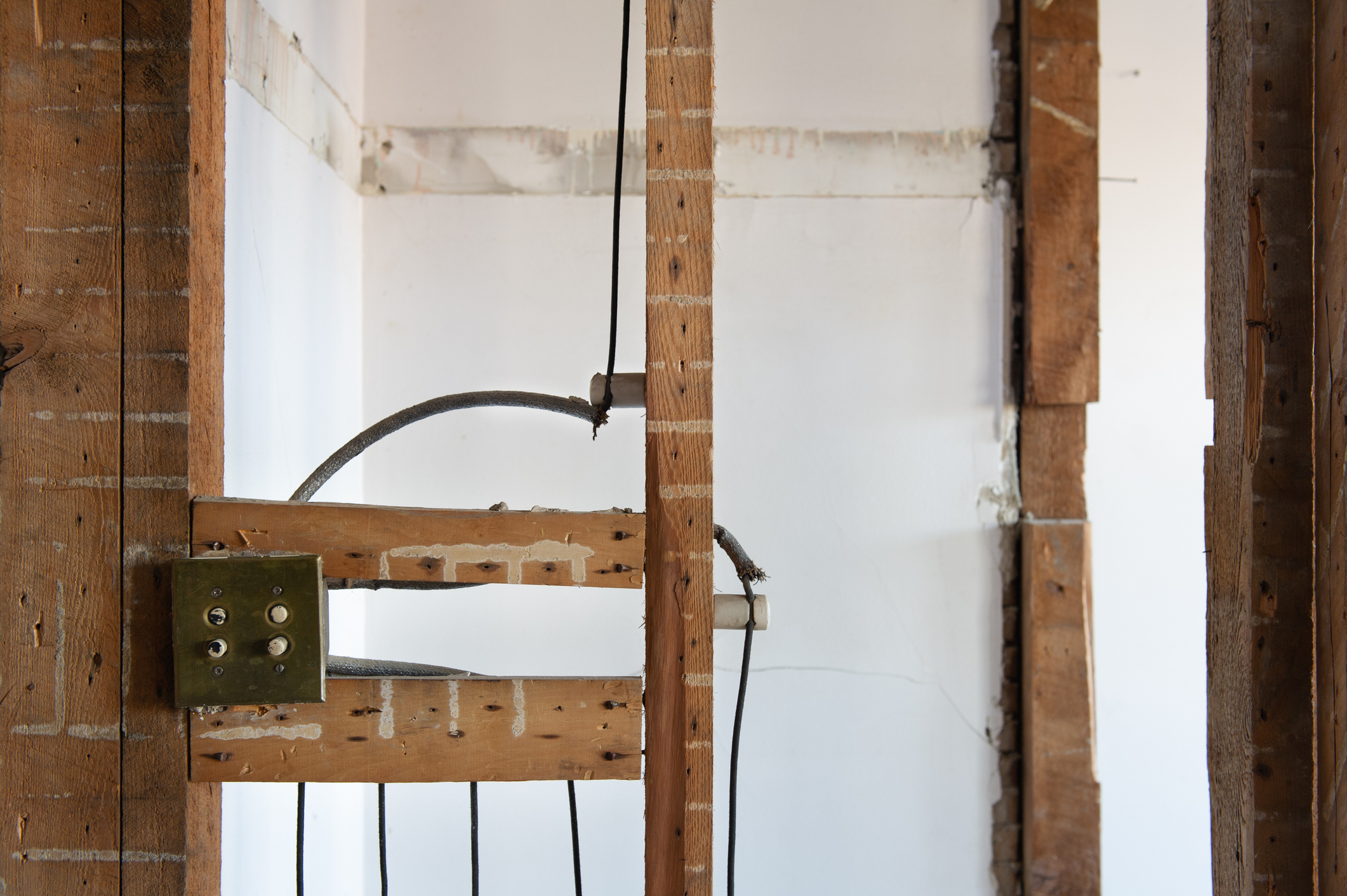 knob-and-tube electrical wires on a residential renovation site