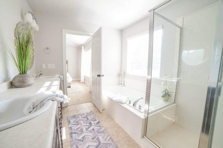 A bright and clear shot of a renovated bathroom.